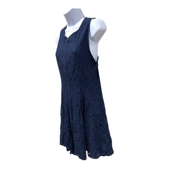 Betsey Johnson Fit & Flare Dress Size 6 Navy Blue Sleeveless Front Zip Zipper - Picture 3 of 8